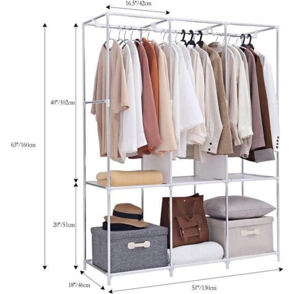 Portable Wardrobe Closet with Oxford Cloth Cover, 51" L x 18" D x 63" H, Grey B - Picture 6 of 7